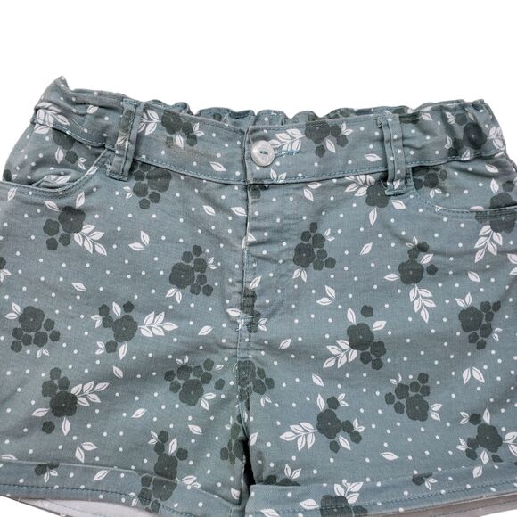 Puppet Floral Shorts Girls 8 Green Polka Dot Denim Elastic Waist Cuffed - Picture 2 of 10